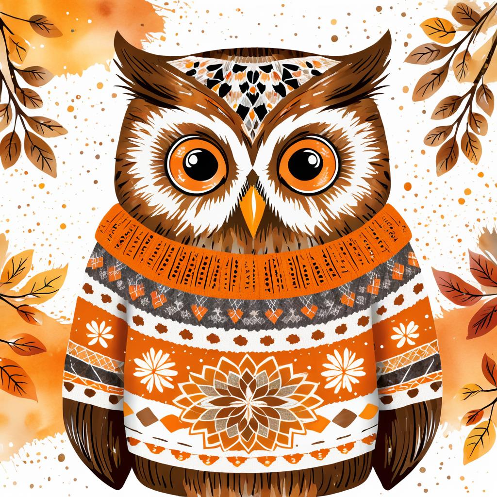 Cozy Owl Clipart in Folk Art Style