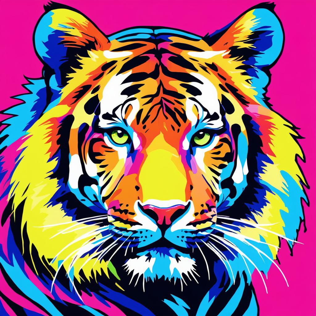 Vibrant Tiger Head in Warhol Style