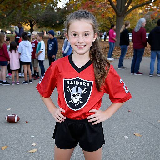 Girl in Kid NFL Raiders Costume