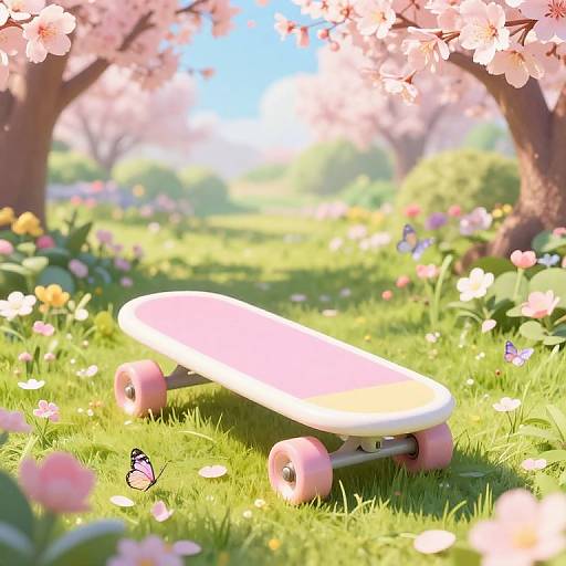 Pastel Skateboard in Magical Spring Garden