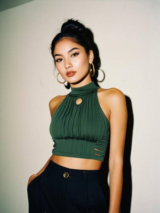 Fashionable Woman in Olive Green Crop Top