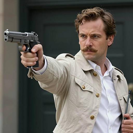 Focused Man with Handgun and Cable