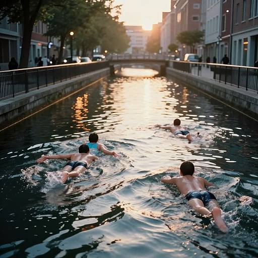 Cyberpunk Urban Canal Swim