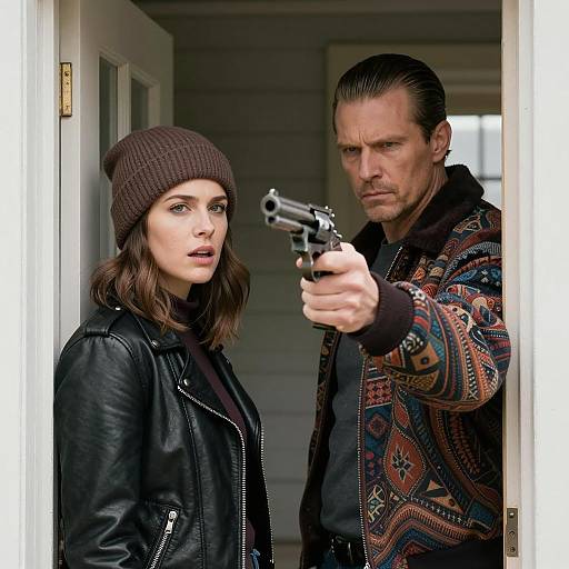 Tense Confrontation in a Doorway