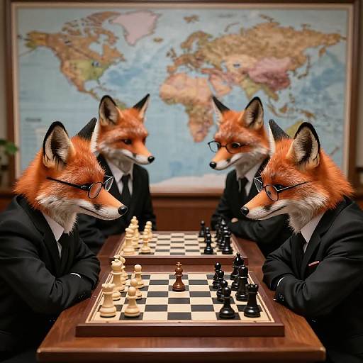 Anthropomorphic Foxes Playing Chess