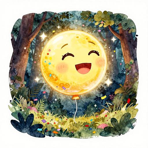 Glowing Moon Balloon in Enchanted Forest