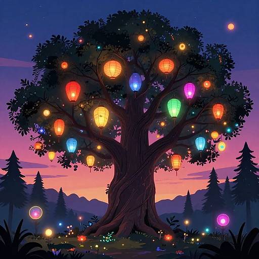 Enchanted Lantern Tree Fantasy
