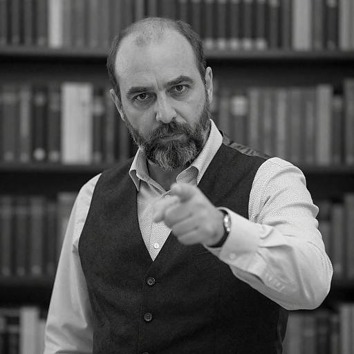 Grayscale Portrait of Man Pointing