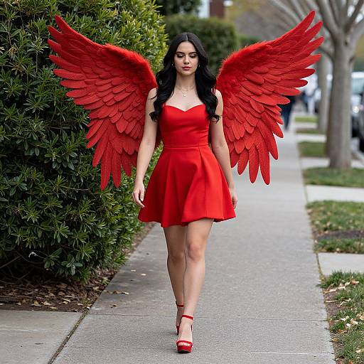 Red Angel Woman Walking Outdoors
