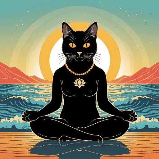 Meditating Cat in Lotus Pose by Ocean Sunrise