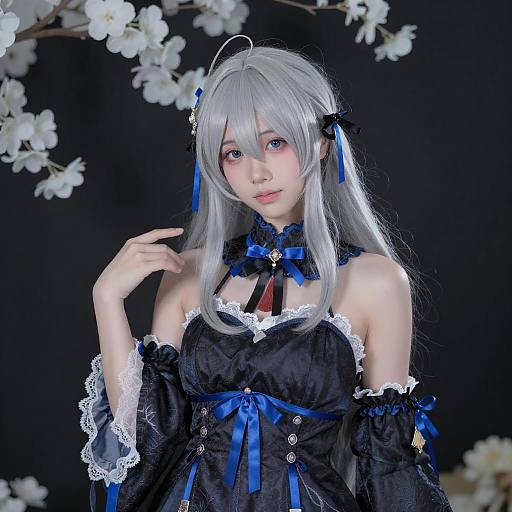 Asian Woman in Silver-Haired Cosplay