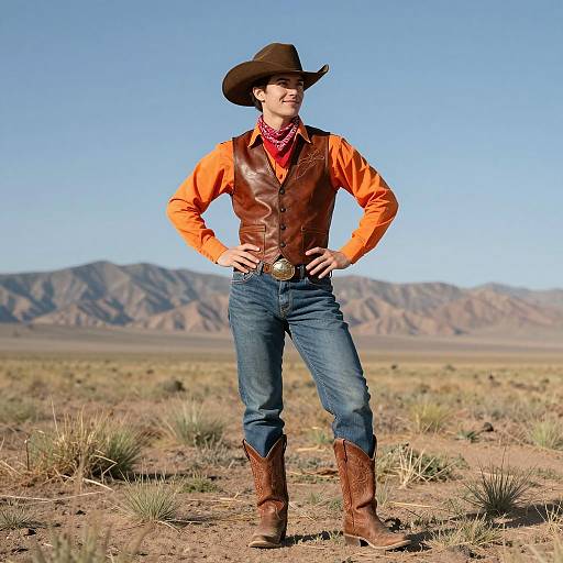 Confident Cowboy in Desert Landscape