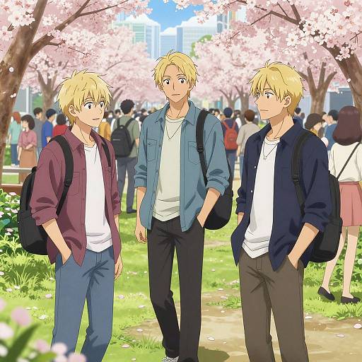 Blond Anime Men in Urban Spring Park