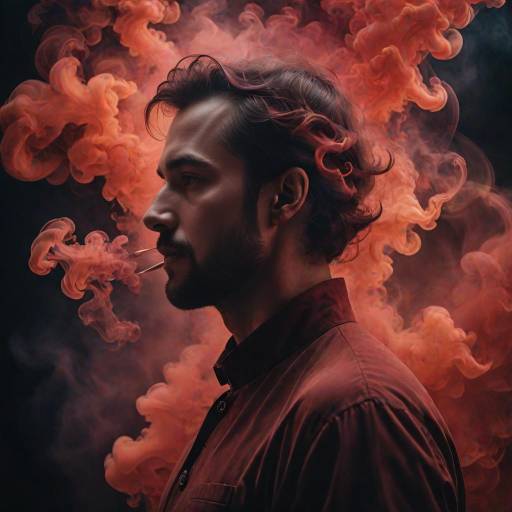 Man with Red Smoke Swirls