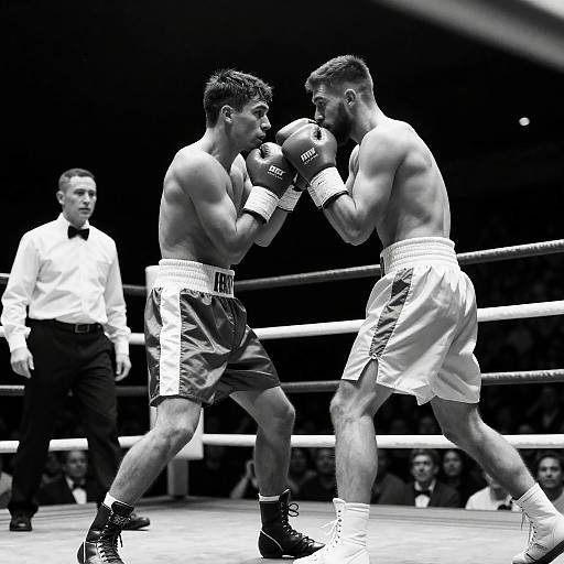 Dramatic Black-and-White Boxing Match Scene