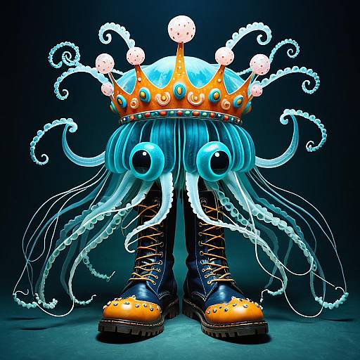 Surreal Jellyfish with Crown and Boots