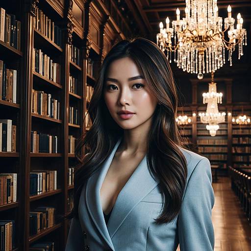 Elegant Woman in Luxurious Library