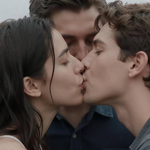 Intimate Close-up of Three People Kissing
