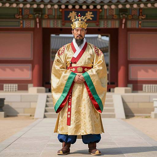 Medieval Korean Emperor in Traditional Royal Costume