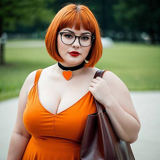 Plus Size Woman in Orange Dress with Glasses