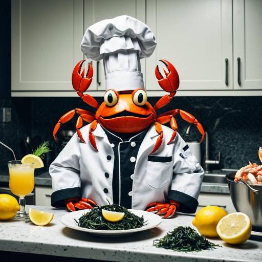 Cartoon Crab Chef Preparing Seafood Dish