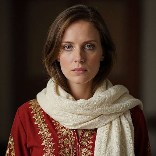 Elegant Portrait of Woman in Red Tunic