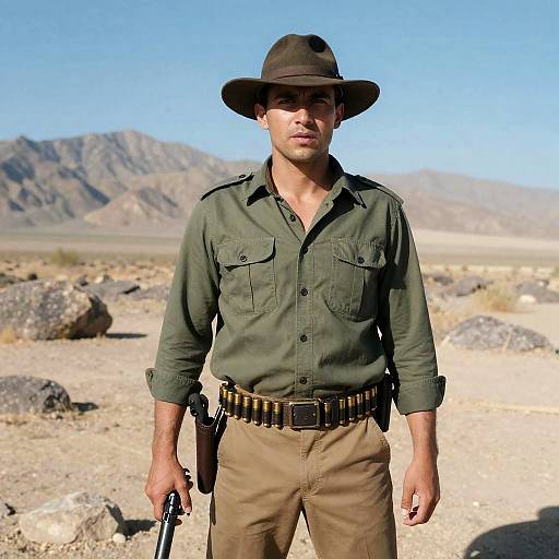 Desert Warrior: Man with Gun in Focus