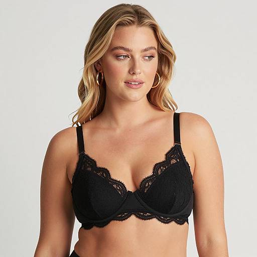 Elegant Blonde in Black Lace Bra