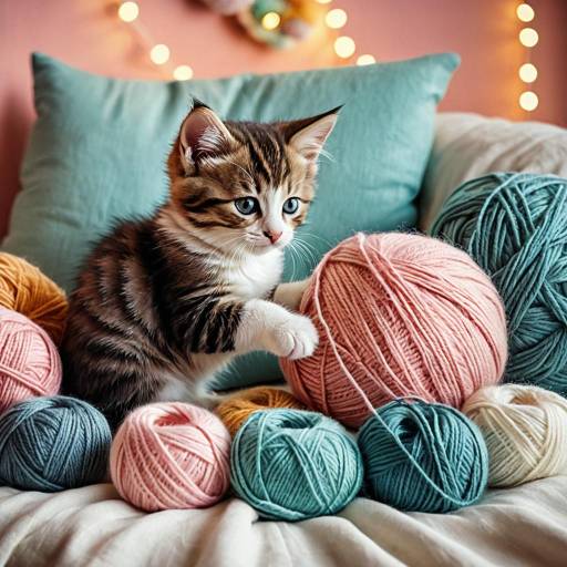 Playful Kitten with Yarn Balls
