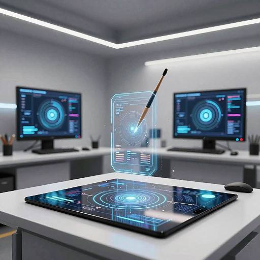 Futuristic AI Artist Studio Design