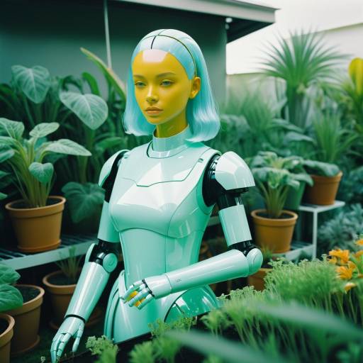 Futuristic Robot in Greenhouse