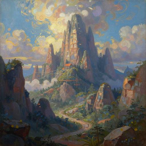 Fantasy Mountain Landscape Painting