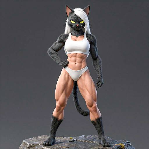Confident Muscular Cat Woman Illustration