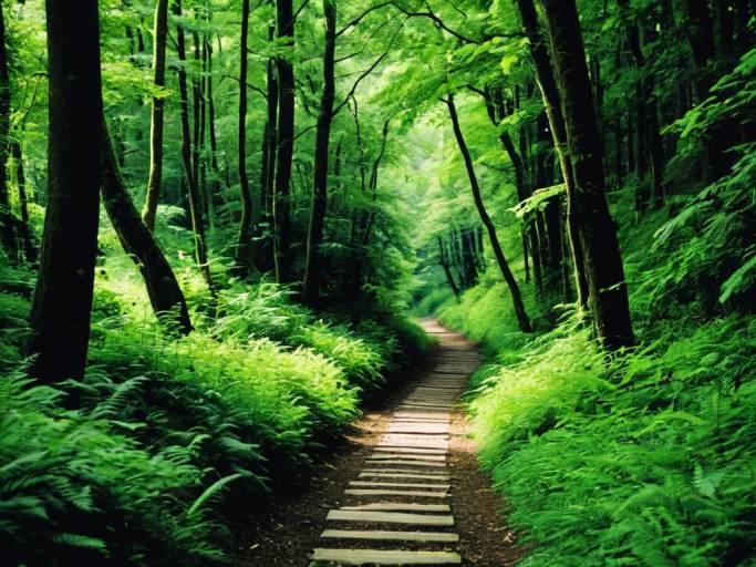 Lush Green Forest Path Wallpaper Art