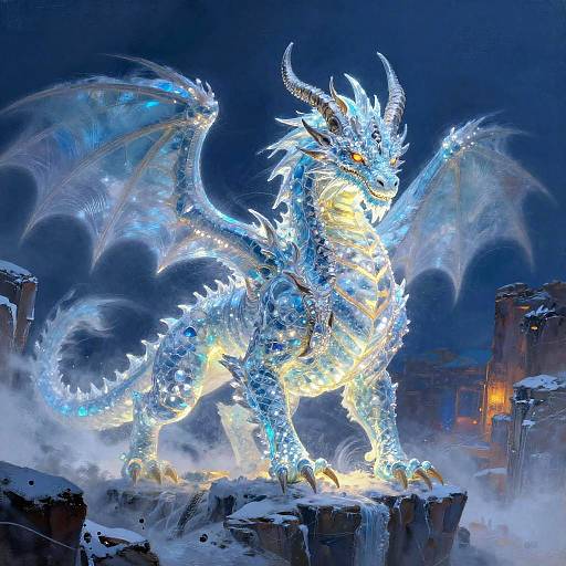 Glowing Ice Dragon on Frozen Cliffs