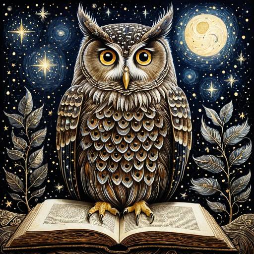 Enchanted Owl with Glowing Eyes and Ancient Tome Enchanted Owl with Glowing Eyes and Ancient Tome