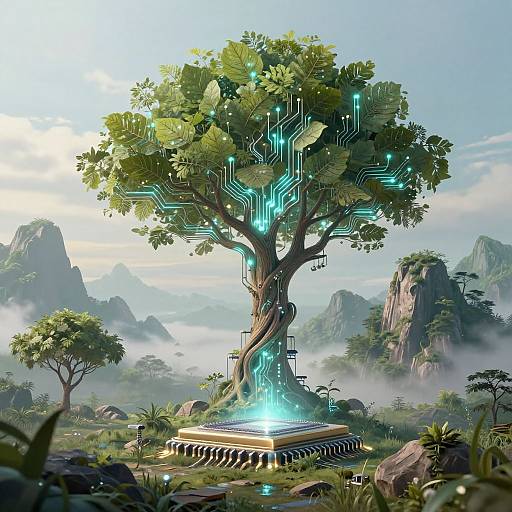 Surreal Tech-Nature Digital Landscape