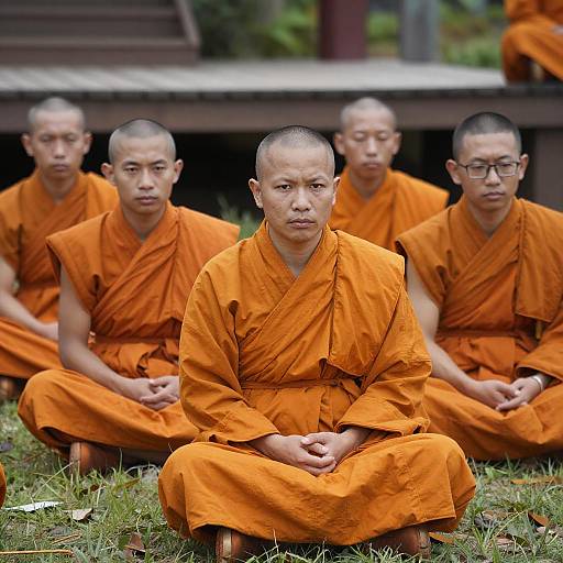 Calm Monks in Bright Orange Robes