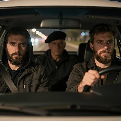 Nighttime Drive with Three Men