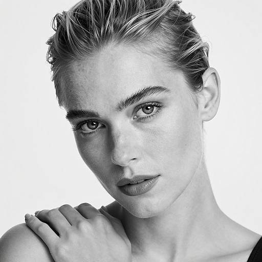 Black and White Portrait of Woman with Intense Gaze