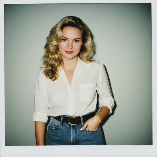 Casual 90s Blonde Woman in White Blouse and Jeans