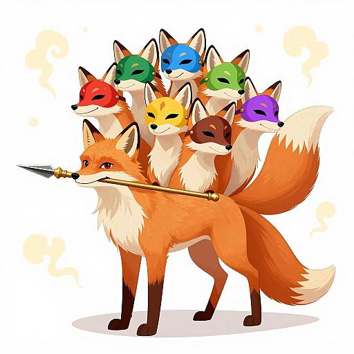 Mythical Multi-Tailed Fox Illustration