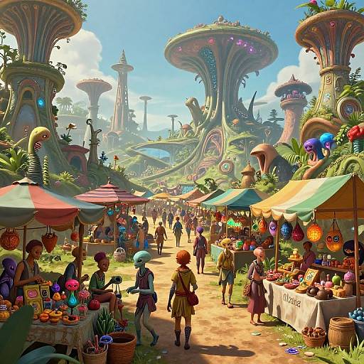 Vibrant Alien Marketplace Scene
