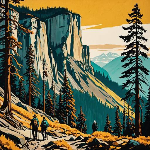 Abstract Mountain Landscape with Hikers