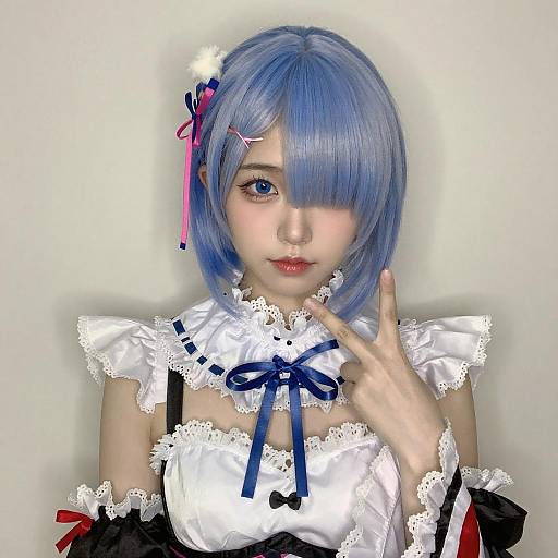 Young Person with Light Blue Hair Peace Sign