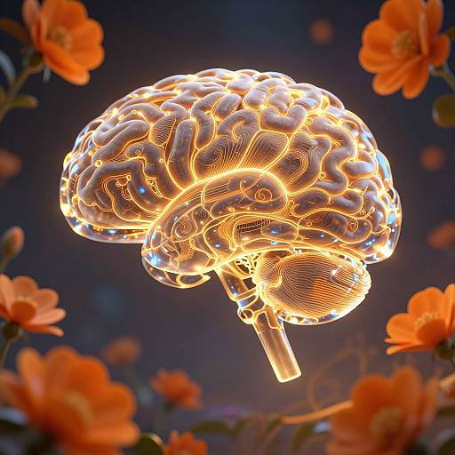 Glowing Brain with Mystical Flowers