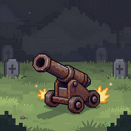 Retro Pixel Art Zombie Defense Cannon