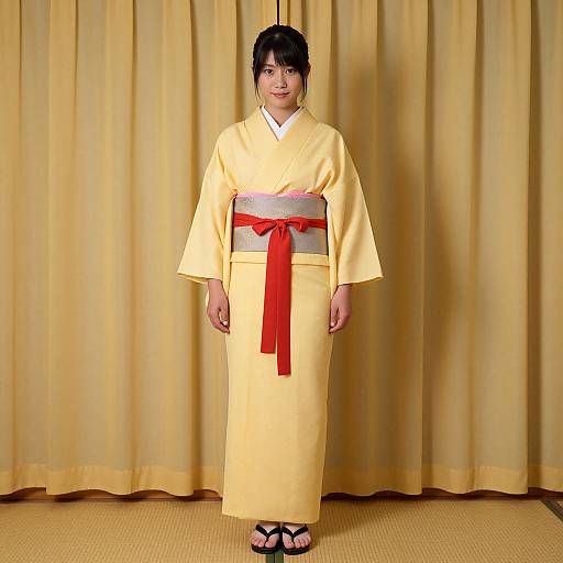 Woman in Yellow Kimono with Red Obi