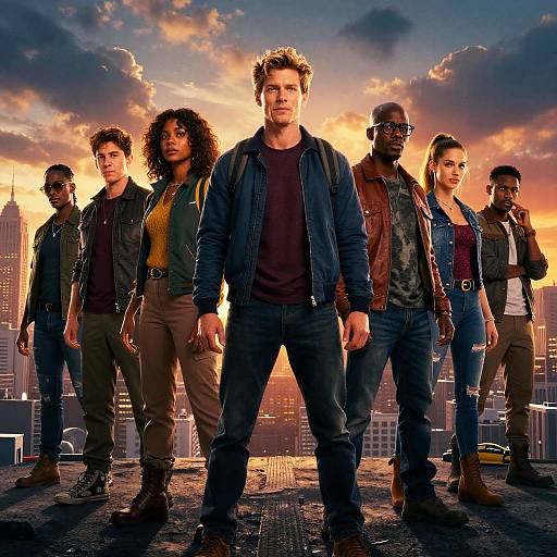 Diverse Group Standing Confidently at Sunset in Cityscape