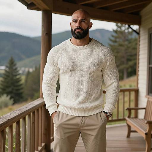 Bearded Man on Scenic Mountain Porch